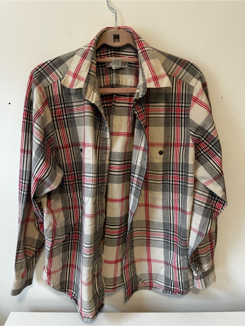 Jennifer Moore Cream, Black & Red Plaid Button-Down Shirt